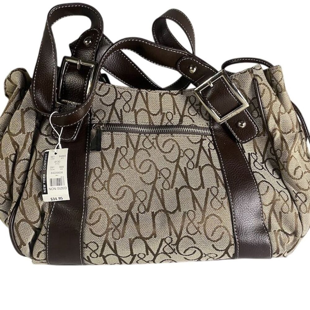 New York & Company Women's Brown/Tan Hobo Bag with Buckle Accents